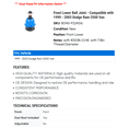 thumbnail image 2 of Front Lower Ball Joint - Compatible with 1999 - 2003 Dodge Ram 2500 Van 2000 2001 2002, 2 of 2