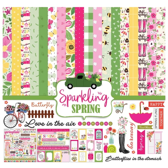 Inkdotpot Floral Theme Collection Double,Sided Scrapbook Paper Kit Cardstock 12"x12" Card Making Paper Pack Of With Sticker Sheet - 16 Pages - Multicolor