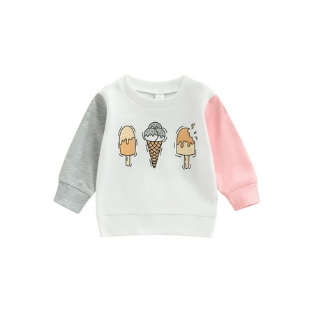 

Peyakidsaa Toddler Baby Girls Sweatshirt Autumn Casual Ice Cream Print Long Sleeve Pullover Sweatshirt Outfits