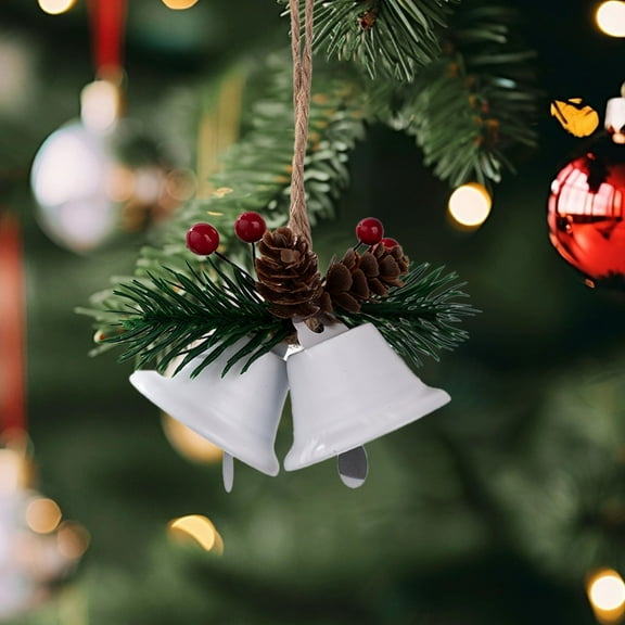 EWASWON White Christmas Bell Ornaments, Small Hanging Iron Bell Decorations for Christmas Tree, Holiday Indoor Gift Decor - 1 Pack