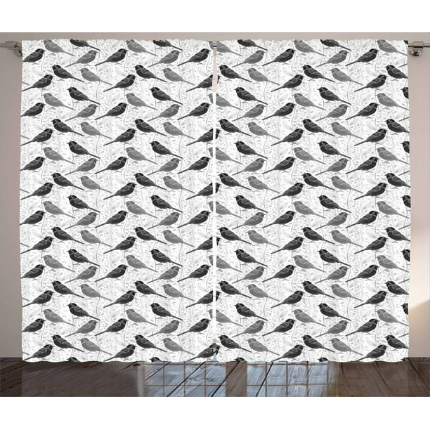 Birds Curtains 2 Panels Set Silhouette Of Damask Patterned Northern Mockingbirds On Fluctuating Leaves Window Drapes For Living Room Bedroom 108w X 63l Inches Grey Black White By Ambesonne Walmart Com