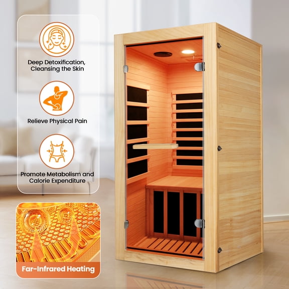 Far Infrared Sauna for 1-Person 900W Low EMF Indoor Sauna ,Ayus Wood Fast Heating for Gym,Bedroom,Living Room