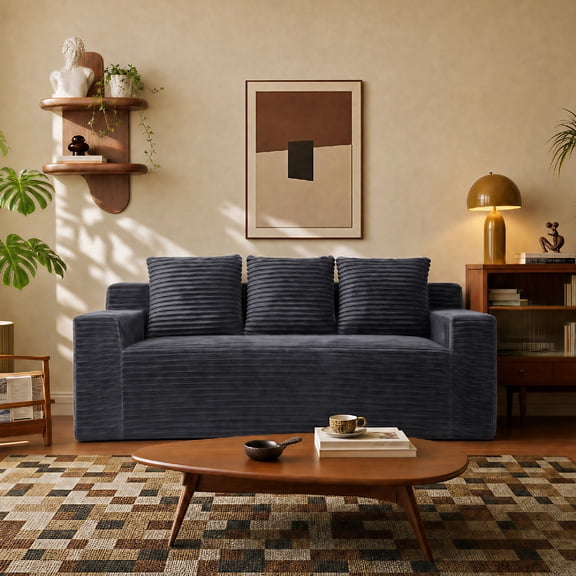 72.2" 3-Seater Corduroy Cloud Sofa Couch with Deep Seat, Modern Upholstered Sofa Couch with Foam Cushions for Bedroom, Apartment, Living Room, Apartment, No Assembly, Dark Gray