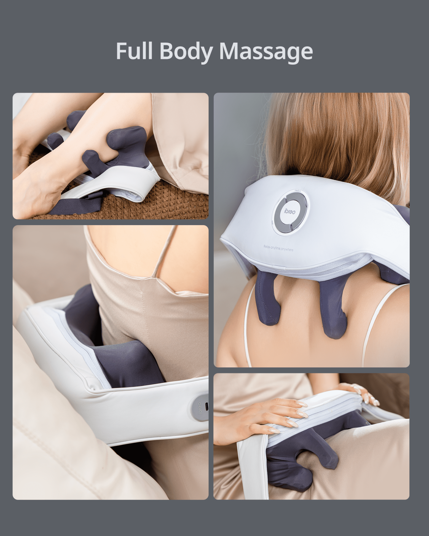 ibreo Cordless 6D Deep Tissue Kneading Shiatsu Neck & Shoulder Massager w/ Heat, Massage Head Adjustable, Lavender