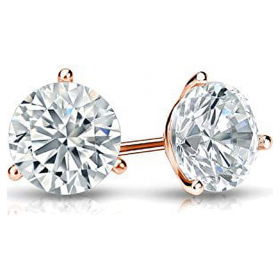 14k Rose Gold Round Lab Grown Diamond Stud Earrings (1/2 cttw, E-F, VS1-VS2) 3-Prong Martini, Screw-backs by Diamond Wish