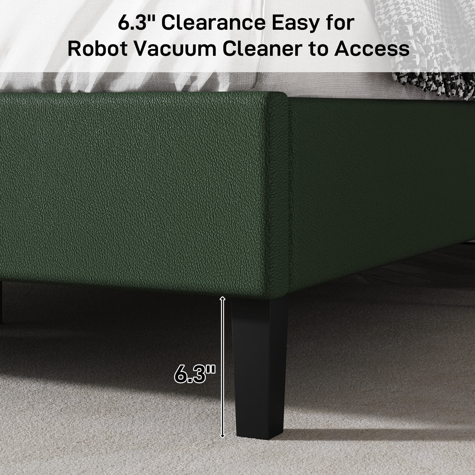 4 EVER WINNER Queen Size Bed Frame with Button Tufted Headboard, Upholstered Platform Bedframe with Wood Slat Support, Box Spring Needed, Noise Free, Easy Assembly, Faux Leather & Green
