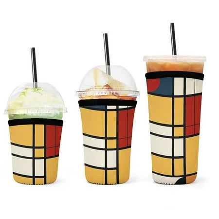 

Set of 3 Packs Reusable Hot And Iced Coffee Cup Sleeve Neoprene Tumbler Sleeve Mondrian Inspired（17）(16 24 32oz)