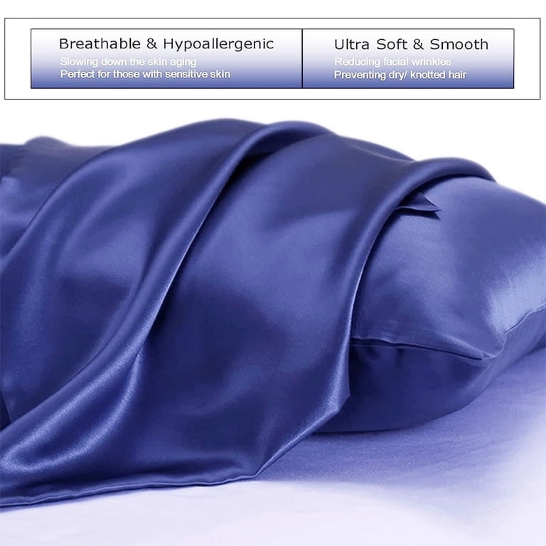 Auchen Satin Pillowcase Set of 2 Standard, Dark Blue photo 4