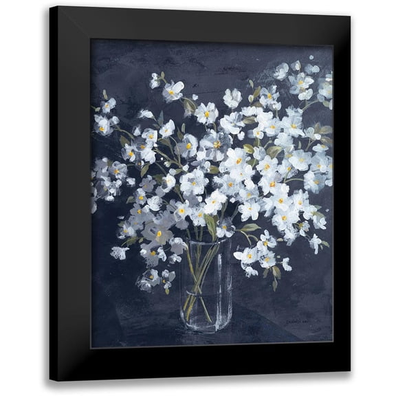 Nai, Danhui 12x14 Black Modern Framed Museum Art Print Titled - Fresh White Bouquet Indigo Crop