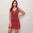 thumbnail image 2 of Women's Textured Knit Sleeveless Romper with Button Front Detail and Side Pockets - Large, Burgundy, 2 of 6