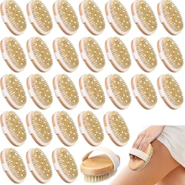 wonima11 10 Pcs Dry Brushing Body Brush Exfoliating Brush with Massage Nodule Dry Skin Body Scrubber for Shower Bath Back Circulation Improvement Dead Skin Exfoliator (4.92 x 2.56 Inches,Wood Color)