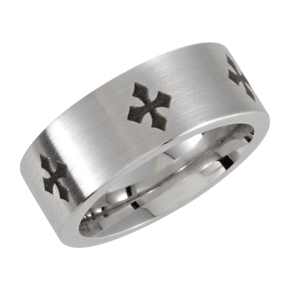 Jewels By Lux Titanium Sterling Silver Inlay 8mm Brushed Band