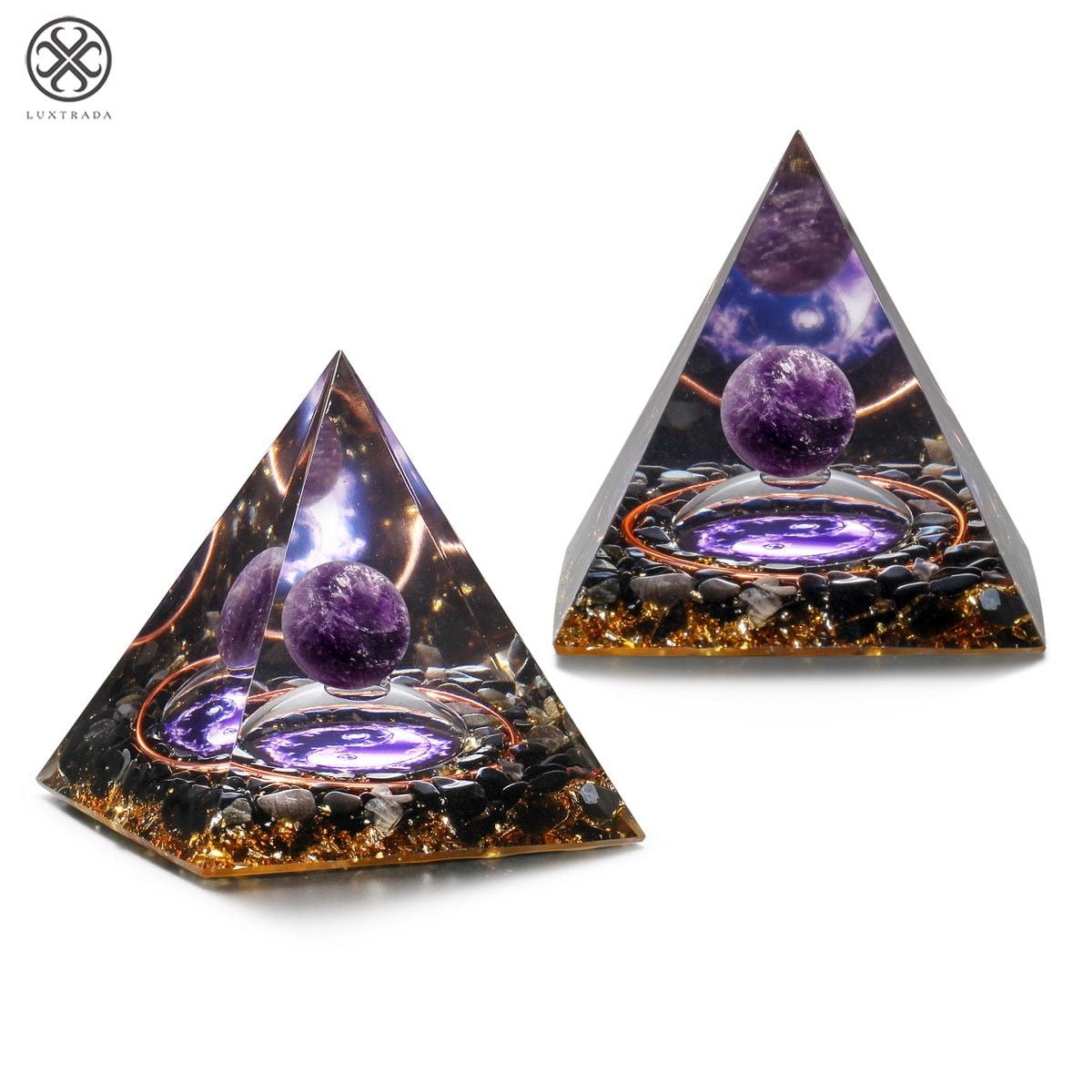 2,5 cm Orgone Pyramid Trasparente Cristallo Gemma Rame Metallo Stone Illuminismo & bilanciamento Spiritual Elementz Energized Chakra Reiki guarigione Blu 