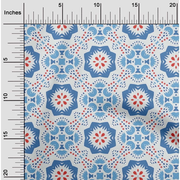 oneOone Georgette Viscose Medium Blue Fabric Artistic Flower & Shapes Geometric Craft Projects Decor Fabric Printed By The Yard 42 Inch Wide