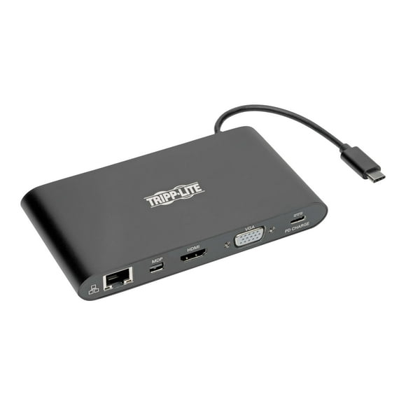 Eaton Tripp Lite Series USB 3.1 Gen 1 USB C Docking Station w/ USB-A, HDMI, VGA, mDP, Gigabit Ethernet, Mem Card, 3.5 mm & USB-C Charge 4K @ 30Hz, USB-C, USB Type C, USB Type-C - Docking station - USB-C - VGA, HDMI, Mini DP - 1GbE