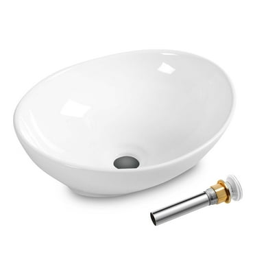 Costway BA7146 White Ceramic 13 x 5.50 Inch Oval Single Bowl Sink