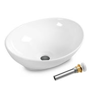 Costway Oval Bathroom Basin Ceramic Vessel Sink Bowl Vanity Porcelain w/ Pop Up Drain