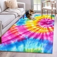 thumbnail image 2 of 2.7x5 Washable Area Rug, Round Corlorful Tie-dye Non-Slip Rectangle Rug for Bedroom Bedside, Blue Watercolor Retro Ethnic Style Indoor Floor Mat for Home Decor, 2 of 9