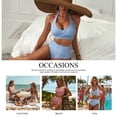 thumbnail image 4 of Eytino Women's High Waisted Bikini Set Halter V Neck Twist Front 2 Piece Swimsuit Vintage Striped Bathing Suit with Side Pocket, Sky Blue, L, 4 of 9