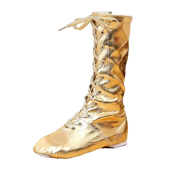 Children's Boots Gold Silver Pu Shiny Leather Jazz Shoes Soft-Sole Modern Dance Shoes Ballet Practice Yoga Shoes Gold 5 Y-6 Y