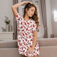 thumbnail image 2 of Horeoi Red Birds Print Women's Short-sleeved Nightdress Breathable Cotton-like Material Loose A-line Knee-length, 2 of 6