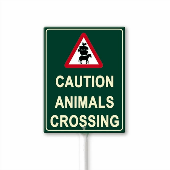 Eveokoki Caution Animals Crossing Yard Sign with Stake 12x8inch Rustproof Aluminum Sign Outdoor Garden Signs for Lawn Yard Garden Decor, Easy to Install, Outdoor Use