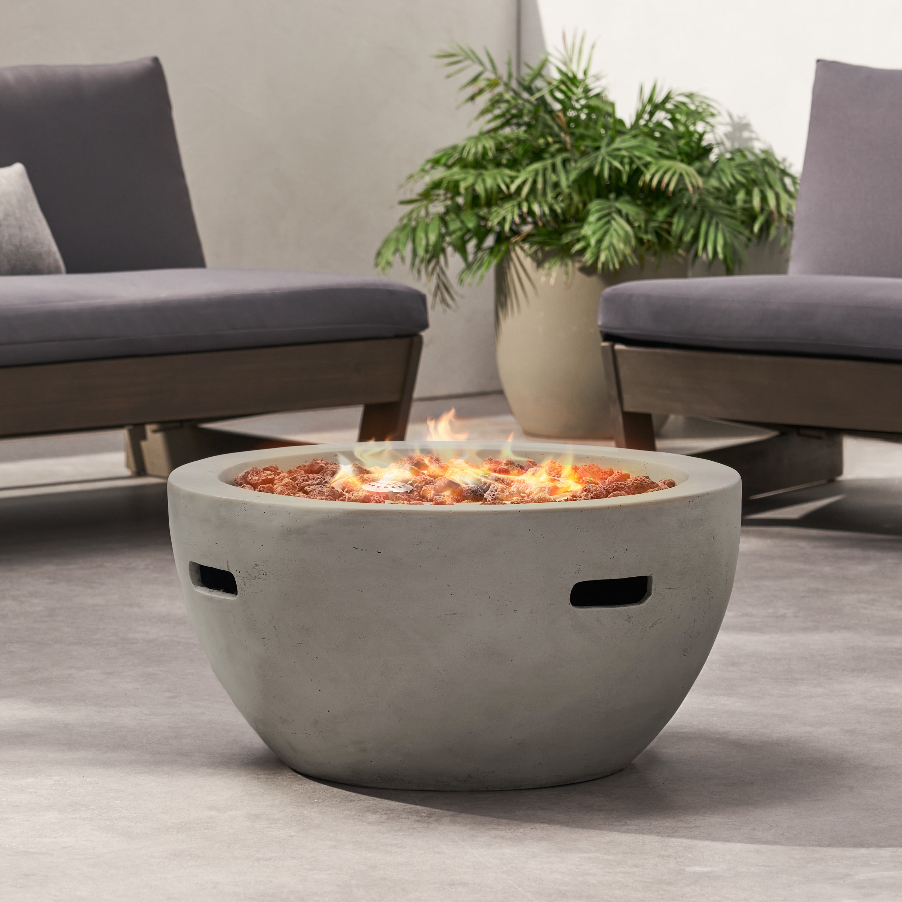 GDF Studio Toulouse Outdoor 40,000 BTU Lightweight Concrete Fire Pit Bowl (No Tank Holder), Light Gray
