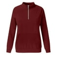 thumbnail image 3 of Women's Quarter Zip Solid Color Pocket Sweatshirt,Pullover Long Sleeve Top, Plus Size Casual Comfort Fit for 2025 Fall Winter Trendy Fashion, Perfect for Street and Daily Outdoor Activities Wine S, 3 of 3