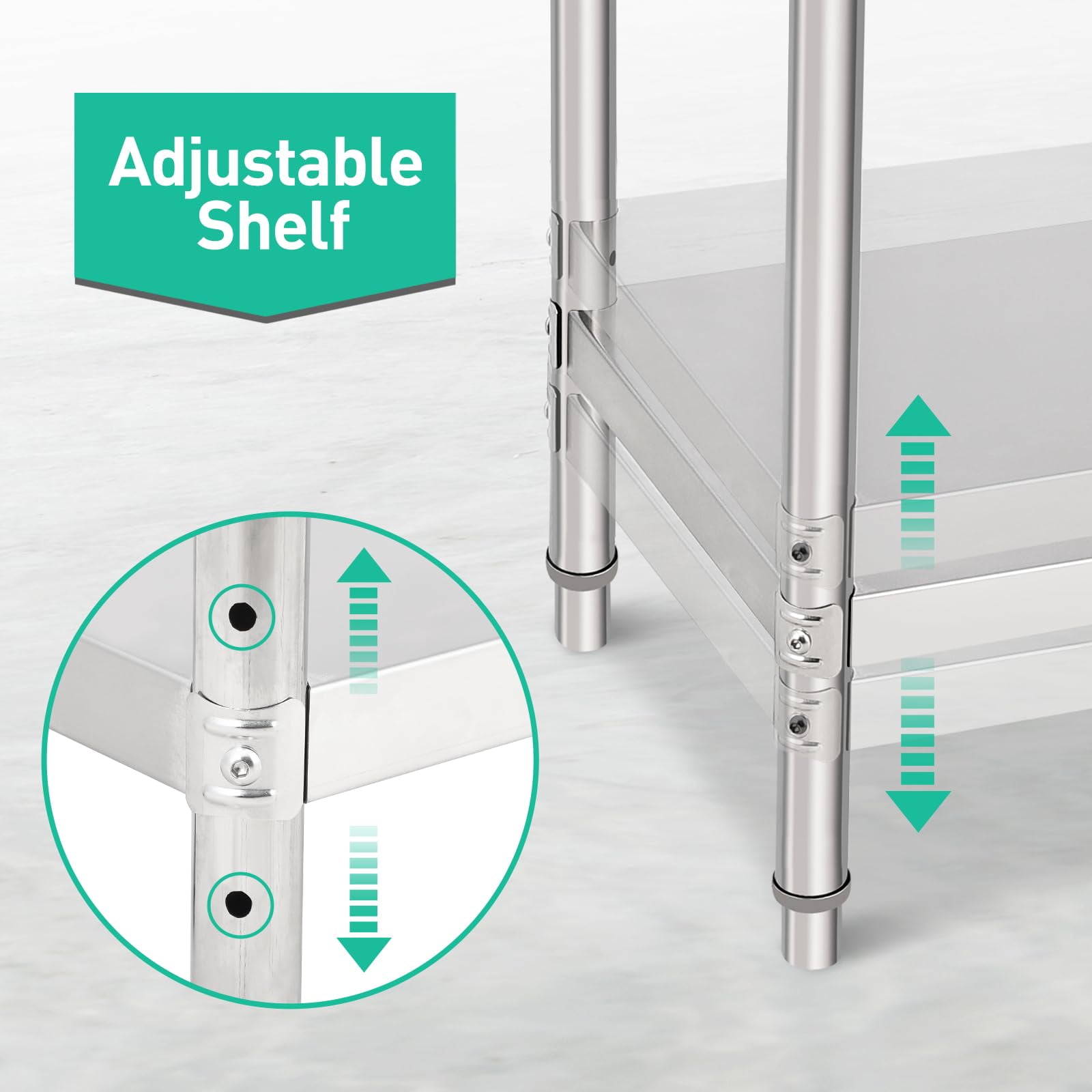 Huisuilinss Stainless Steel Table,Metal Prep & Work Table with Adjustable Undershelf NSF Metal Commercial Kitchen Table for Kitchen, Restaurant, Hotel and Garage Prep Table Work Table