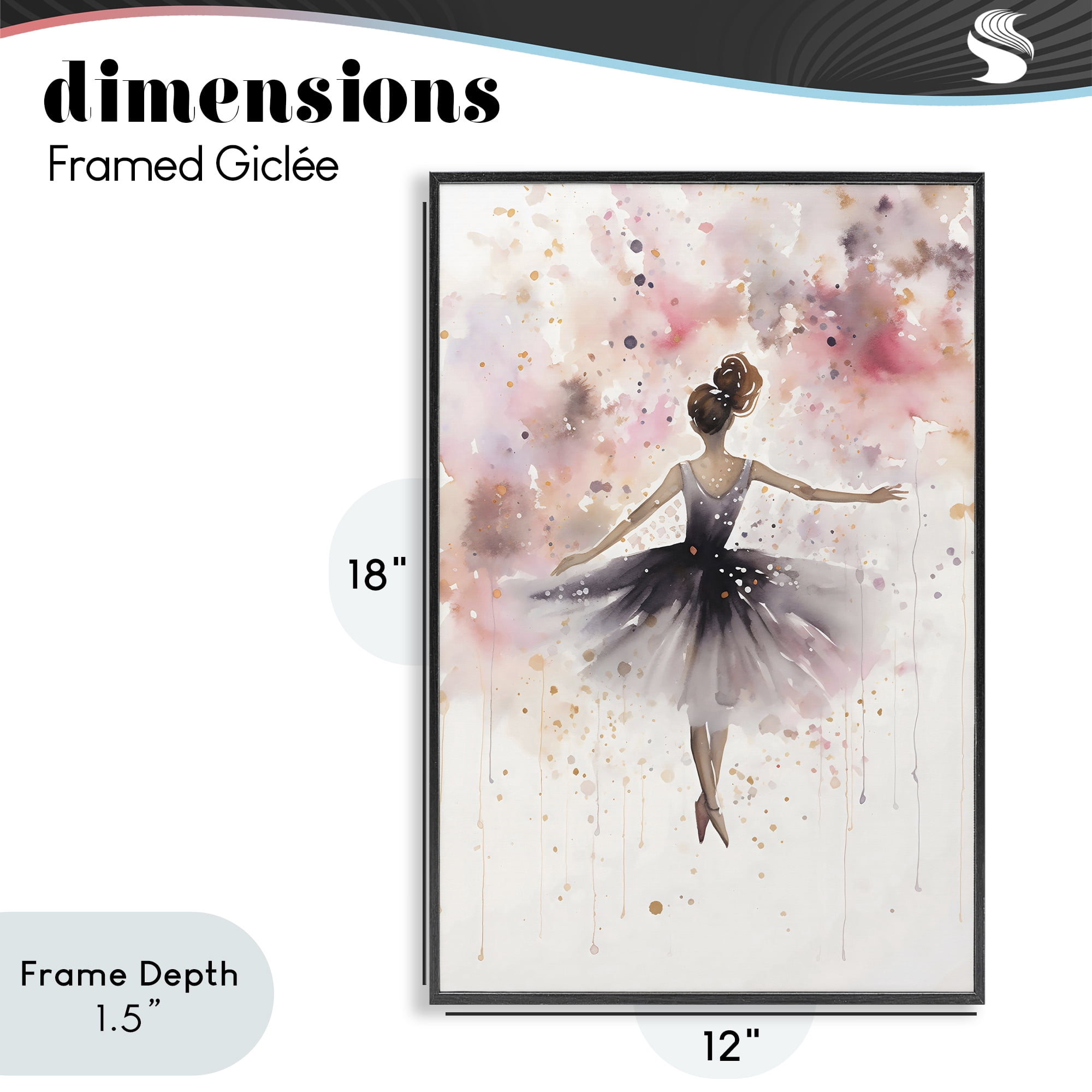 Stupell Industries Watercolor Ballerina Atmosphere Black Framed Giclee Art, design by Creative Studio