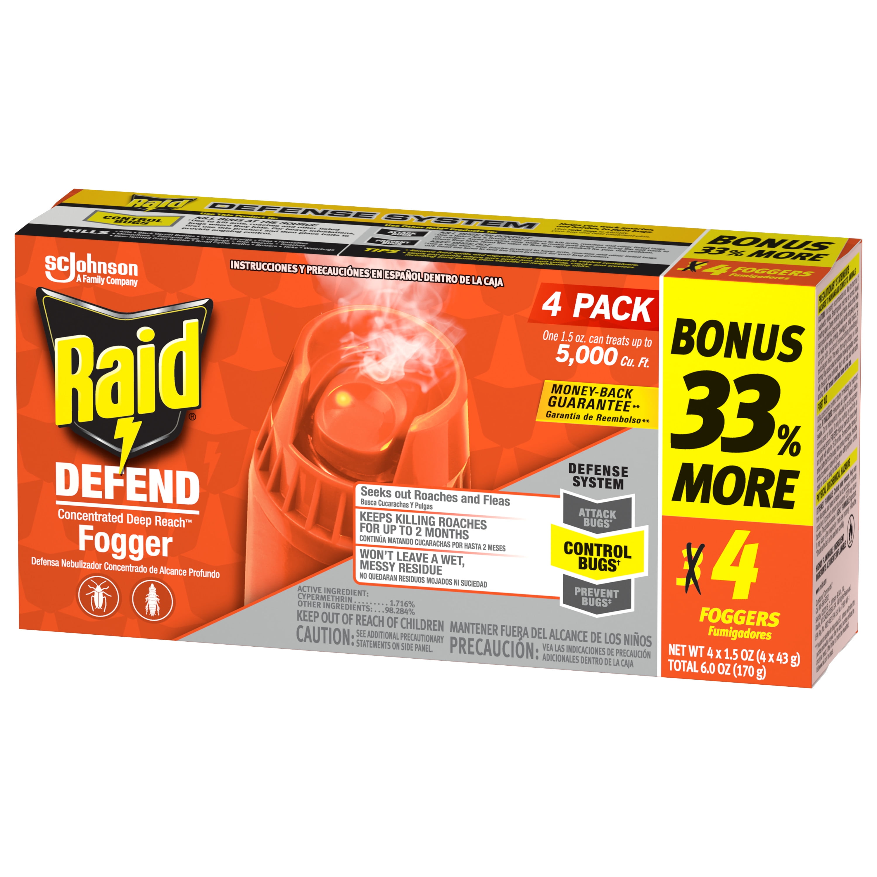 Raid® Concentrated Deep Reach Fogger for Fleas & Roaches, 1.5 fl oz, 4 Cans  