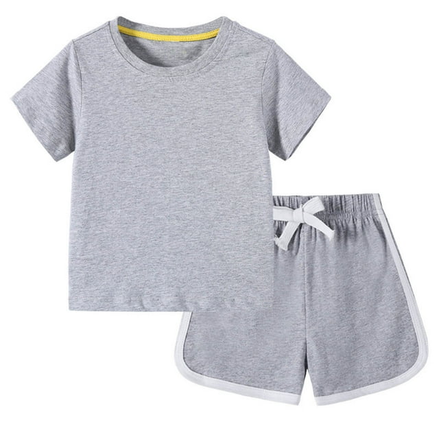Timegard Vêtements pour Bébé Unisexe Tout-Petit Couleur Unie Coton T-Shirt Confortable Shorts Ensembles Tenues Décontractées d'Été
