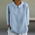 thumbnail image 3 of WTXUE Collared Shirts 3/4 Length Sleeve Womens Tops Cotton Linen Shirts Babydoll Tops Flowy Blouses Ruched Tops for Women Loose Tops for Women Summer Womens Tshirts Sky Blue M, 3 of 5
