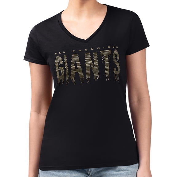 Women's G-III 4Her by Carl Banks Black San Francisco Giants Metallic Drop Lightweight V-Neck T-Shirt