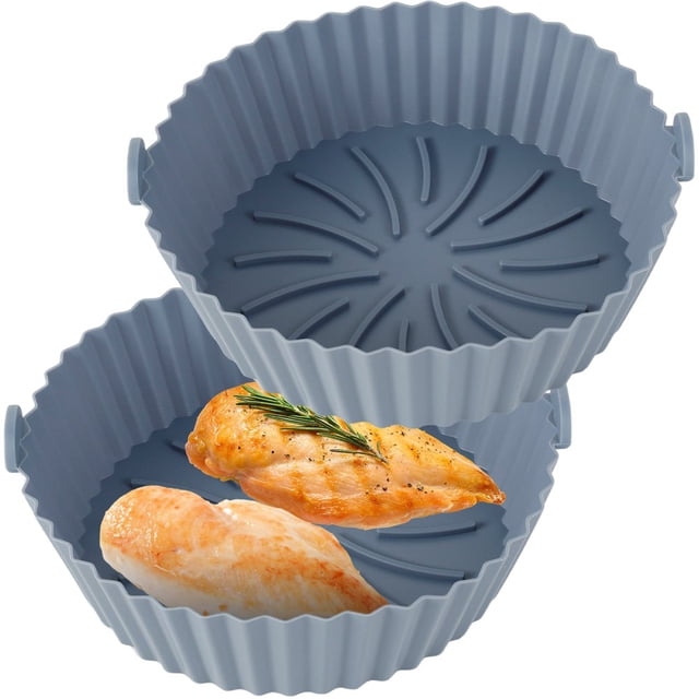 2 Pcs Panier en Silicone pour Friteuse à Air Chaud Réutilisable Résistant à la Chaleur Sans BPA Accessoires pour Friteuse à Air Doublures en Papier de Remplacement pour Four Micro-Ondes