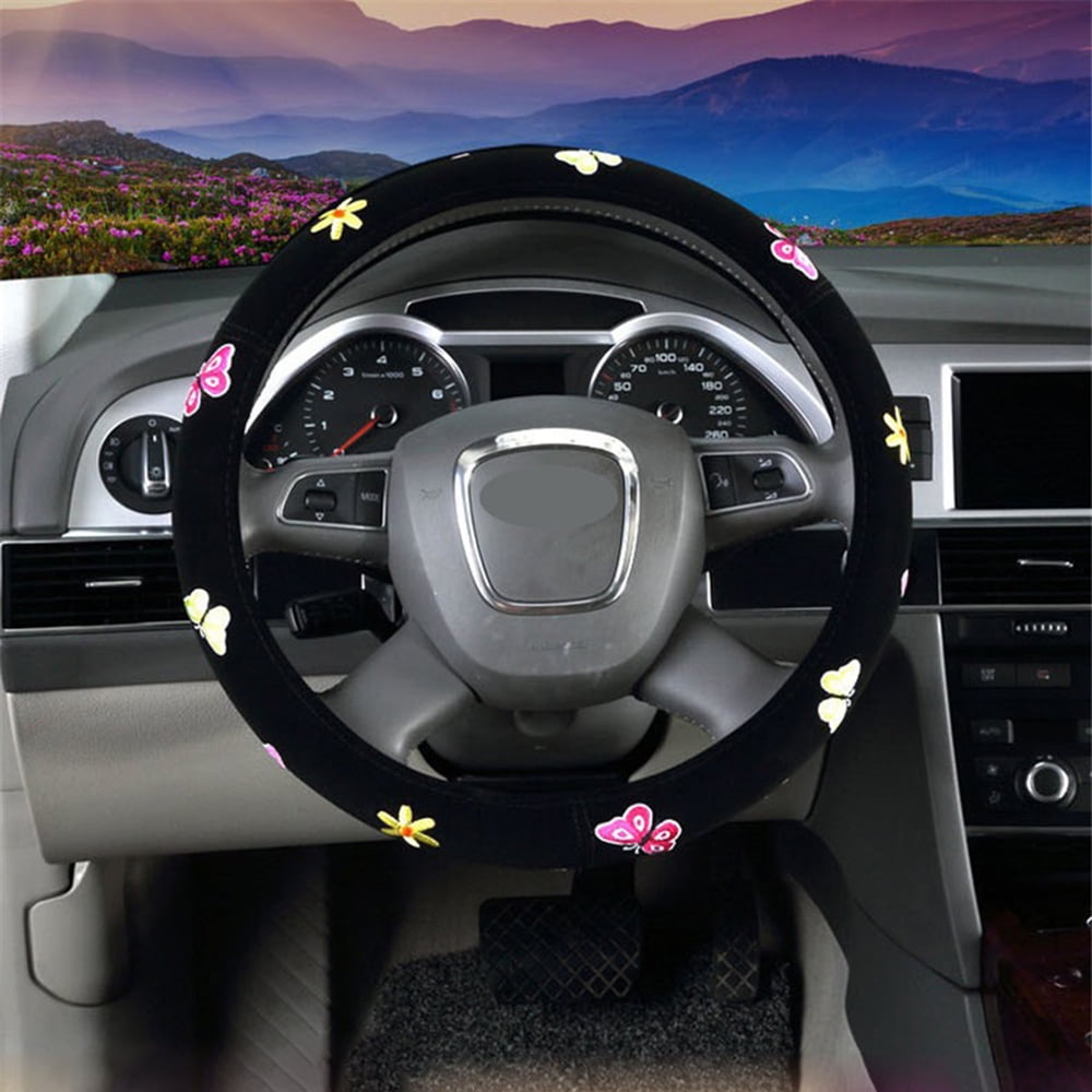 38cm Car Steering Wheel Cover Butterfly Flower Embroidery Styling