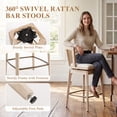 thumbnail image 5 of Dayalane 26" Modern Farmhouse Swivel Bar Stools Set of 4, Linen Upholstered Counter Height Barstools with Rattan Barrel Cane Back, Boho White Washed Oak Wooden Island Chairs for Kitchen Pub, Beige, 5 of 14