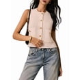 thumbnail image 1 of Womens Cropped Sweater Vest Sleeveless Button Ribbed Knit Crew Neck Cardigan Vests Top with Pockets Cream White S, 1 of 9