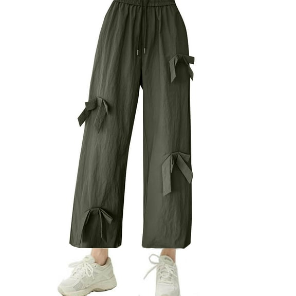 Quinlirra Wide Leg Sweatpants Women Womens Fashion Trend Casual Loose Three-dimensional Bow Sweet Cool Style Elastic Waist Wide Leg Pants