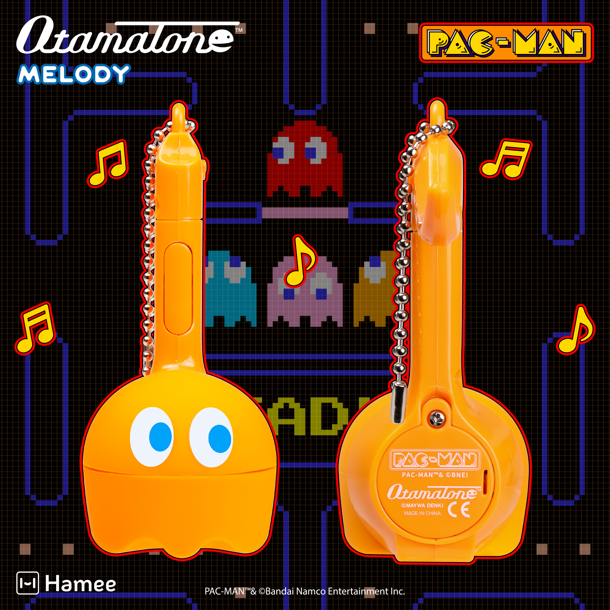 Otamatone Melody Original PAC-Man Electronic Portable Music Toy Player Synthesizer from Japan by Maywa Denki Officially Licensed Merchandise with English Instructions Keychain Accessory - Clyde