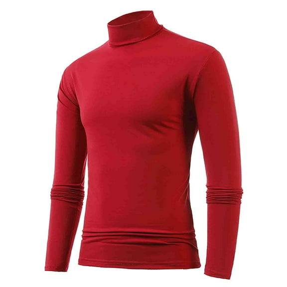 Krdevn Men's Warm High Collar Thermal Underwear Men Basic Plain T Shirt Blouse Pullover Long Sleeve Top,S