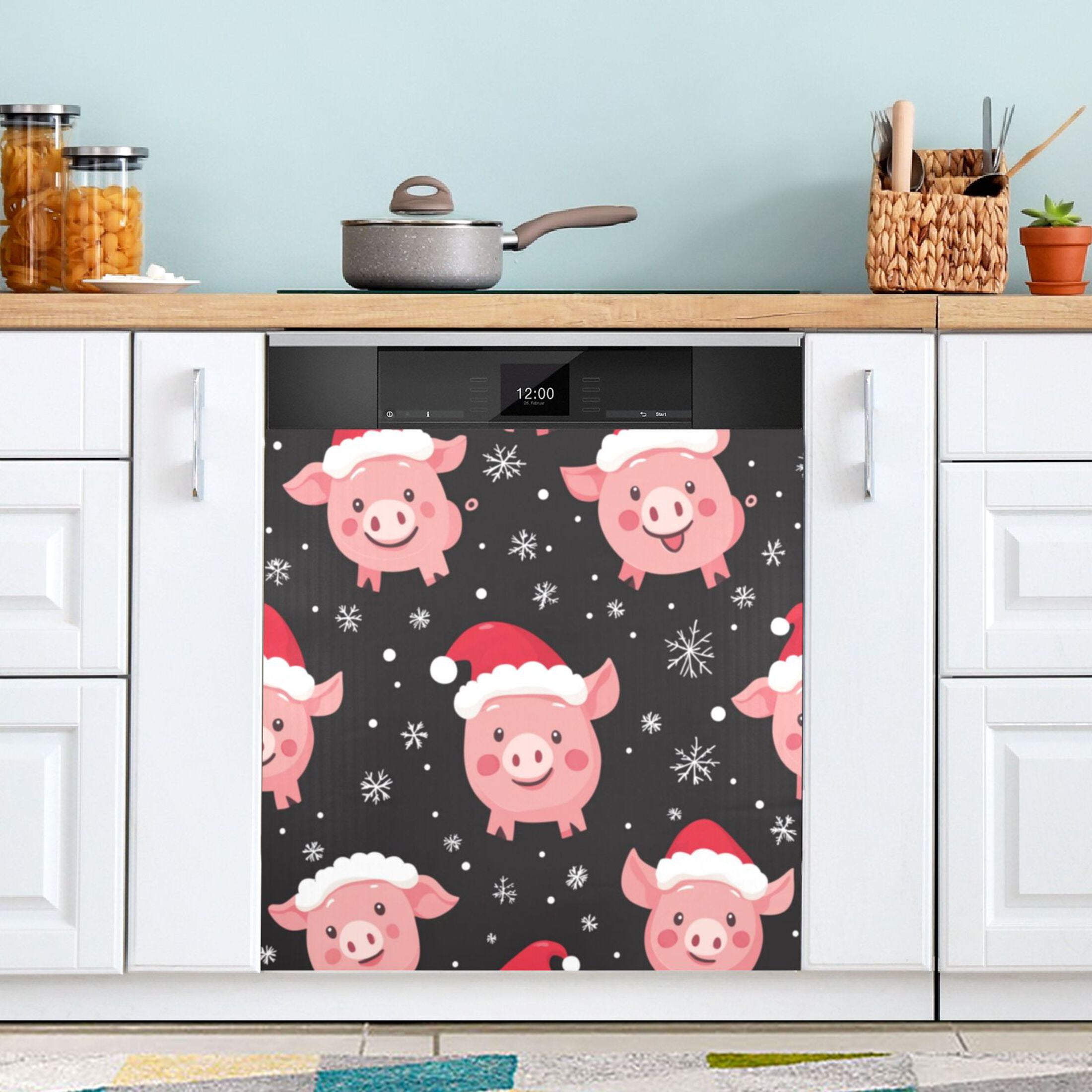 Dishwasher Magnetic Sticker 23x26 Inch Refrigerator Magnetic Sticker Washing Machine Magnetic Sticker Kitchen Panel Magnetic Sticker Home Decor Christmas Pig