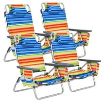 Demifill 4-Pack 5-Position Folding Backpack Beach Reclining Chair with Pillow, Lawn Chairs with Padded Shoulder Straps, Beach Chair for Outdoor, Yellow