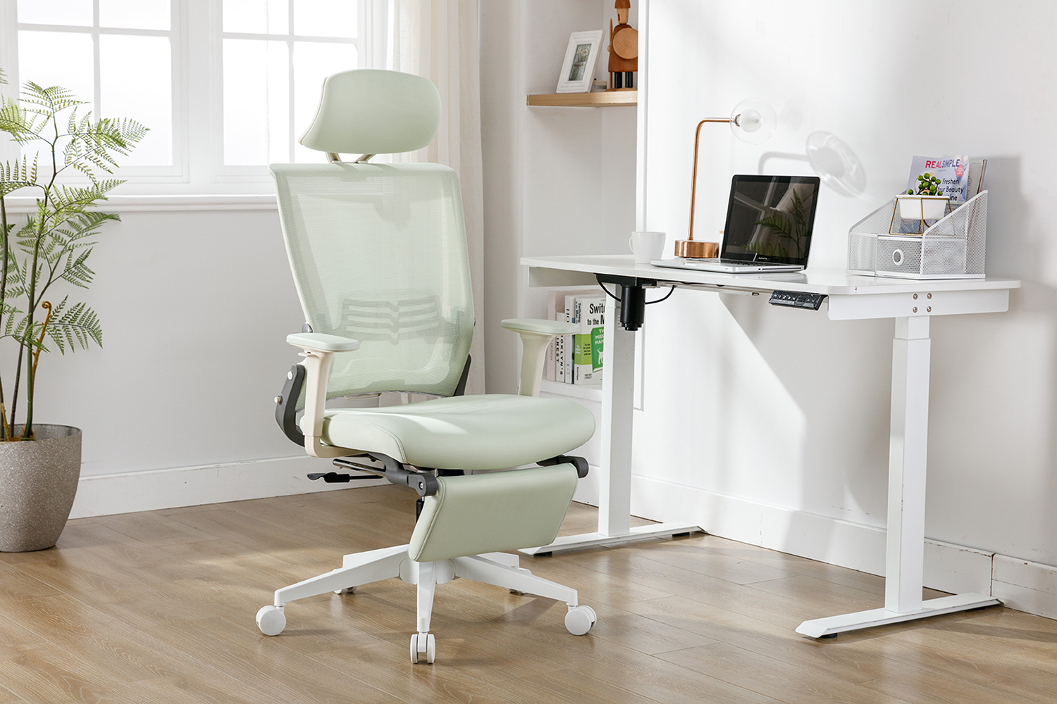 Hforesty Foldable Office Chair with Footrest,Green Ergonomic Mesh