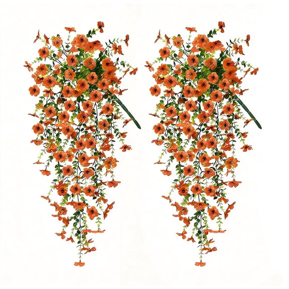 2 Pack Faux Silk Daisy Artificial Hanging Flowers Plants Look Real UV Resistant Outdoor for Home Indoor Planter Porch Garden Yard Fall Decor(Orange)