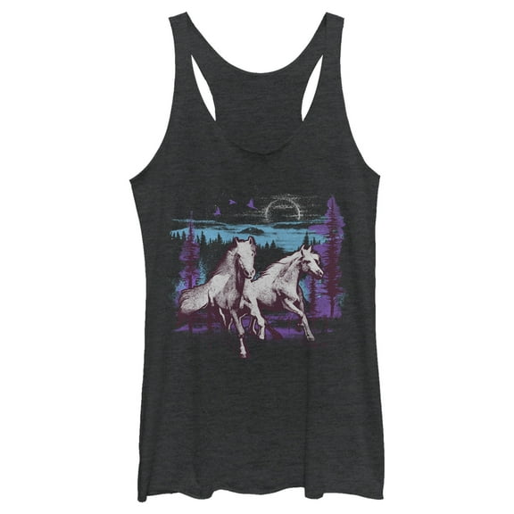 Women's Lost Gods Horses at Night Racerback Tank Top Black Heather 2X Large