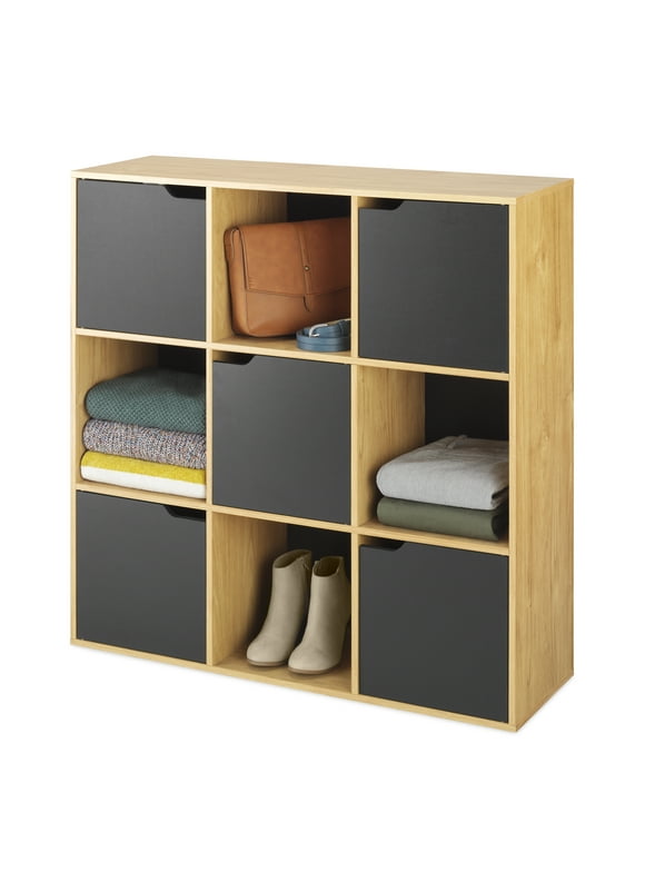 Whitmor 9-Section Cube Organizer Bookcase - Honey & Black Particleboard and MDF