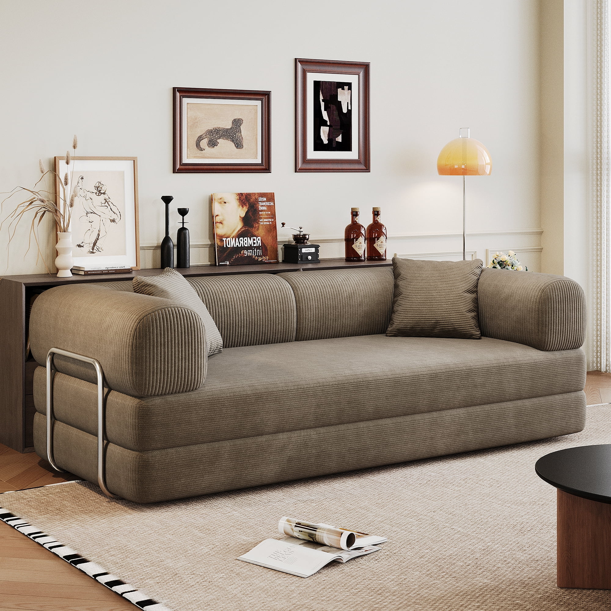 Miniyam 79" Convertible Floor Sofa Bed with Pillow Back Support Armrest for Living Room, Bedroom, Camel