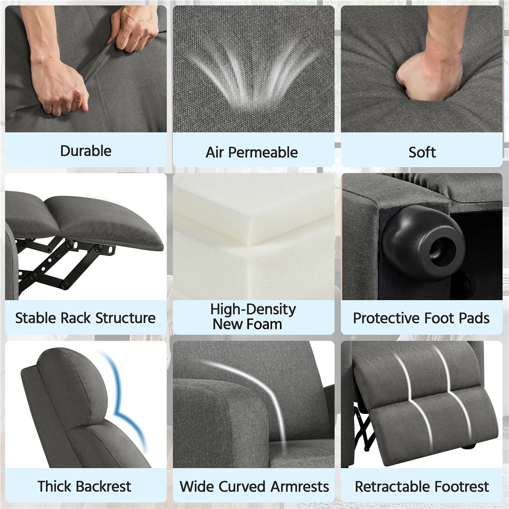 Renwick Fabric Push Back Theater Recliner, Gray photo 6