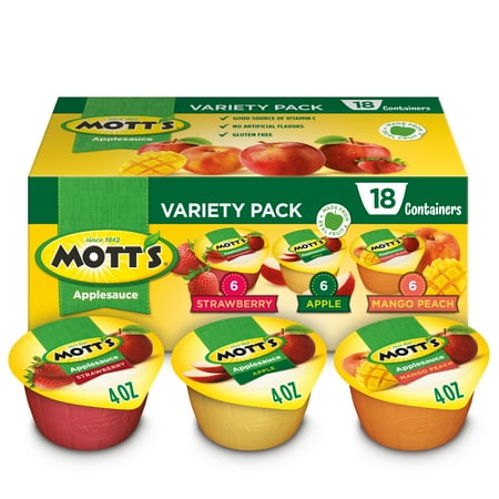 Mott's Strawberry and Mango Peach Applesauce, Variety Pack, 4 oz, 18 Count Cups